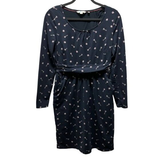 Boden Womens Mabel Long Sleeve Navy Dress With Lock And Key Print Size 8 - Picture 2 of 9